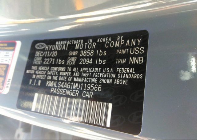 2021 HYUNDAI ELANTRA(VIN: KMHLS4AG1MU119566