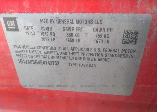 1G1JA6SG4E4143752 2014 CHEVROLET SONIC