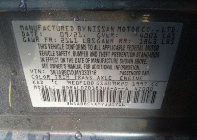 2021 NISSAN SENTRA(VIN: 3N1AB8CVXMY330716