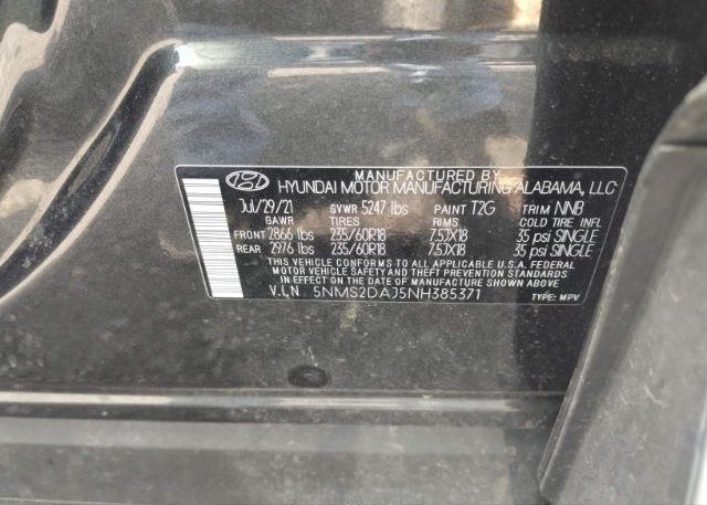 2022 HYUNDAI SANTA FE(VIN: 5NMS2DAJ5NH385371