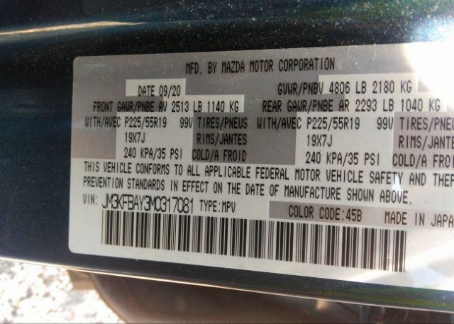 2021 MAZDA CX-5(VIN: JM3KFBAY3M0317081