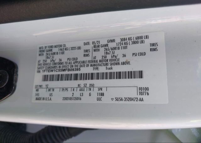 2021 FORD F-150(VIN: 1FTEW1C55MFB09395