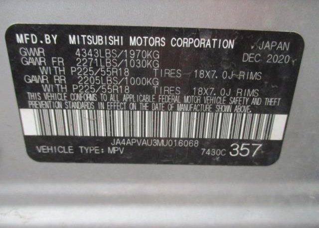 2021 MITSUBISHI OUTLANDER SPORT(VIN: JA4APVAU3MU016068
