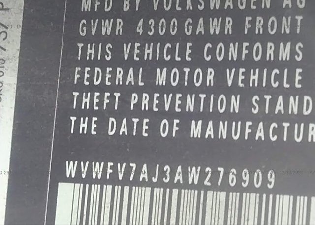 WVWFV7AJ3AW276909 2010 VOLKSWAGEN GTI