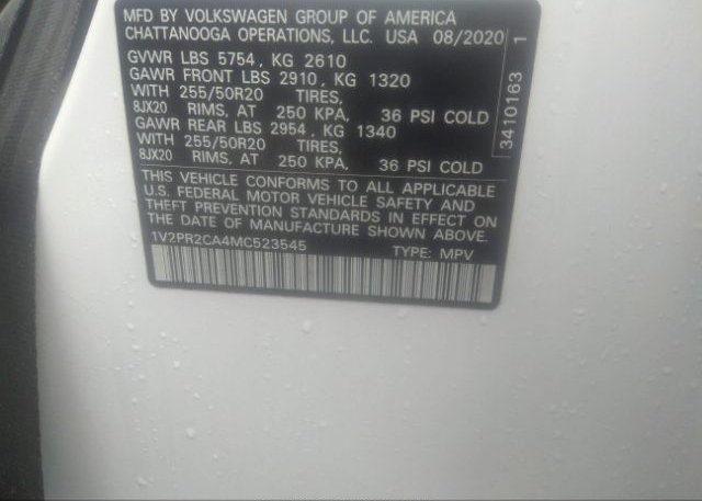 2021 VOLKSWAGEN ATLAS VIN: 1V2PR2CA4MC523545