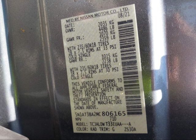 2021 NISSAN ROGUE(VIN: 5N1AT3BA2MC806165