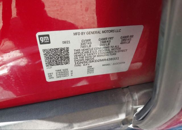 2021 CHEVROLET TAHOE(VIN: 1GNSCSKD2MR438331
