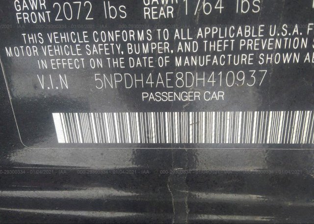 5NPDH4AE8DH410937 2013 HYUNDAI ELANTRA