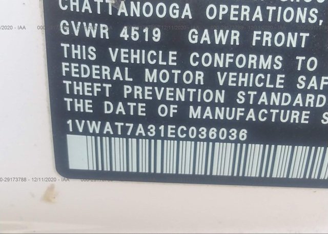 1VWAT7A31EC036036 2014 VOLKSWAGEN PASSAT