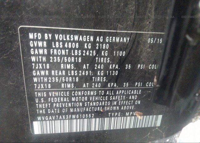 WVGAV7AX3FW610552 2015 VOLKSWAGEN TIGUAN