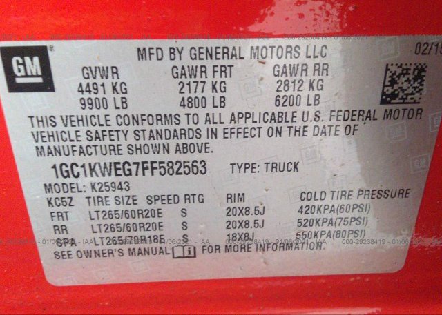 1GC1KWEG7FF582563 2015 CHEVROLET SILVERADO 2500HD