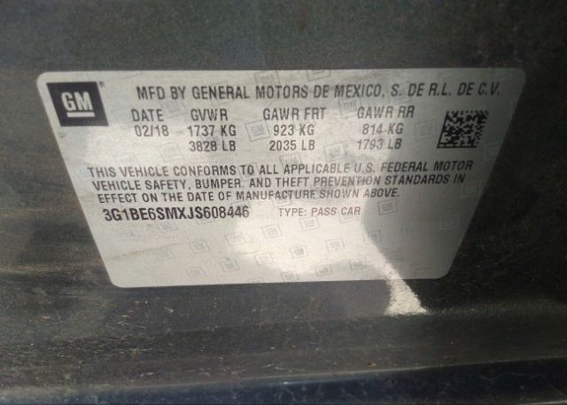 2018 CHEVROLET CRUZE VIN: 3G1BE6SMXJS608446
