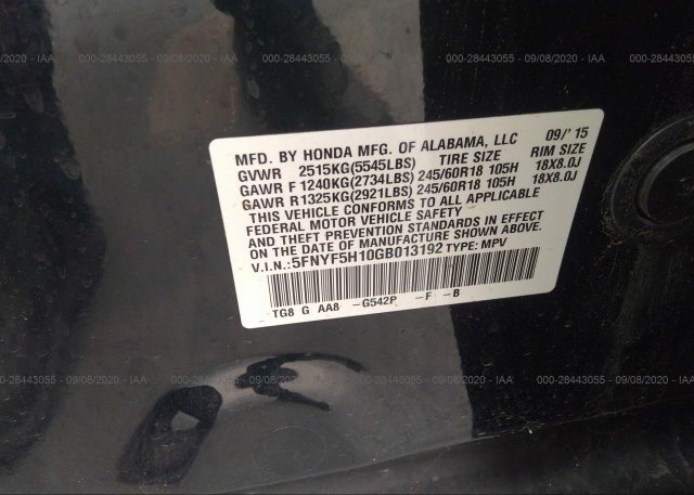 5FNYF5H10GB013192 2016 HONDA PILOT