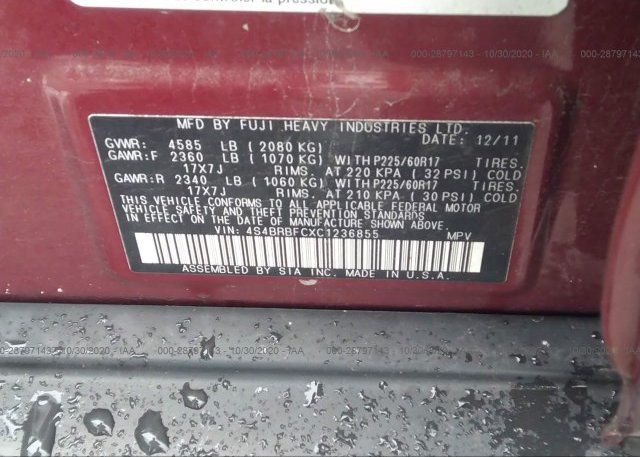 4S4BRBFCXC1236855 2012 SUBARU OUTBACK