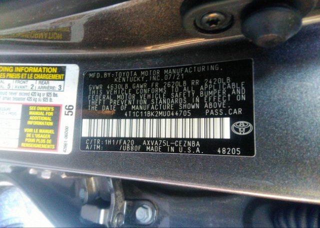 2021 TOYOTA CAMRY(VIN: 4T1C11BK2MU044705