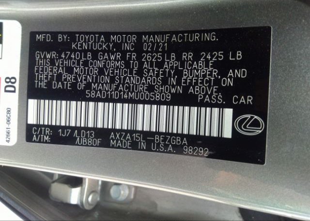 2021 LEXUS ES(VIN: 58AD11D14MU005809