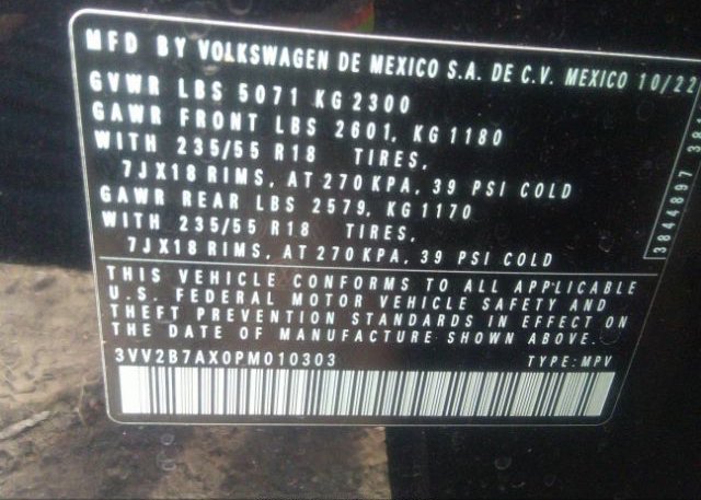 2023 VOLKSWAGEN TIGUAN(VIN: 3VV2B7AX0PM010303