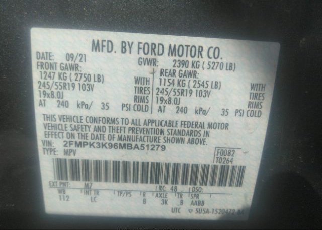 2021 FORD EDGE(VIN: 2FMPK3K96MBA51279