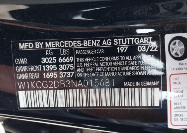 2022 MERCEDES-BENZ EQS(VIN: W1KCG2DB3NA015681