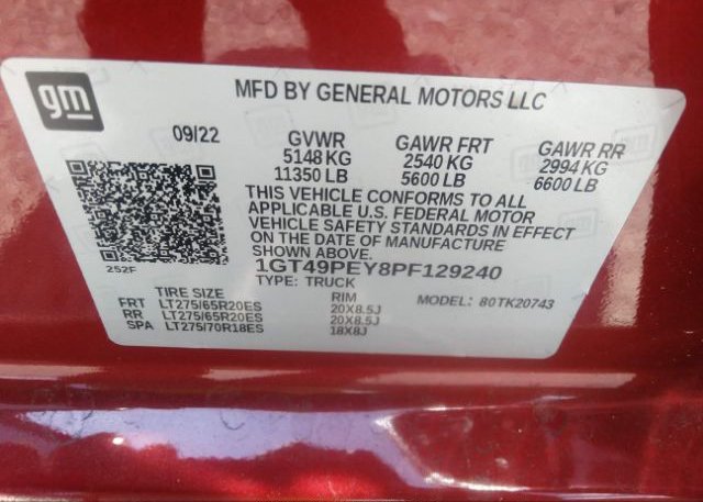 2023 GENERAL MOTORS SIERRA 2500HD(VIN: 1GT49PEY8PF129240