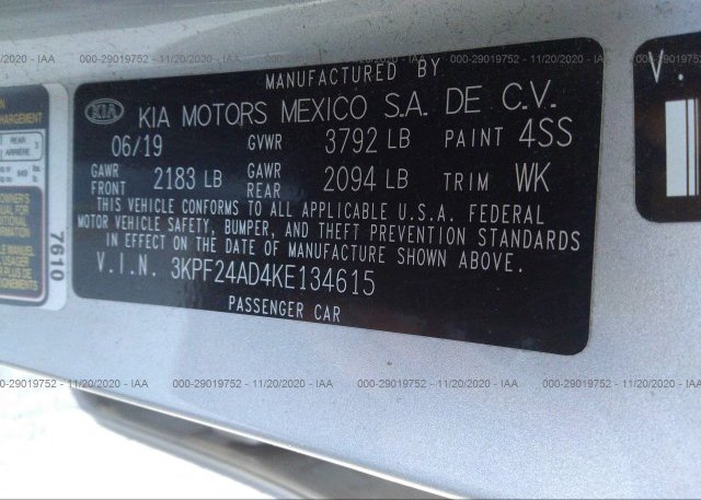 3KPF24AD4KE134615 2019 KIA FORTE
