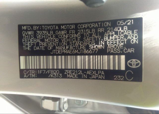 2021 TOYOTA COROLLA(VIN: JTDEPMAE6MJ186677