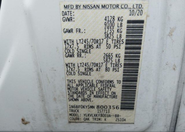 2021 NISSAN NV CARGO(VIN: 1N6BF0KY5MN800356