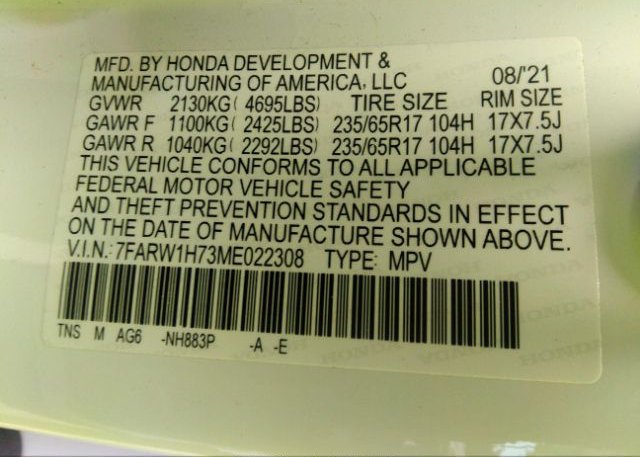 2021 HONDA CR-V(VIN: 7FARW1H73ME022308