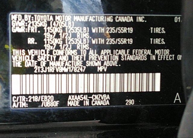 2021 TOYOTA RAV4(VIN: 2T3J1RFV8MW178247