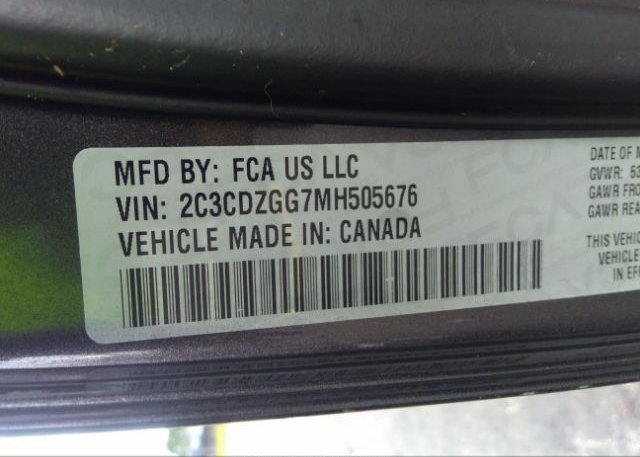 2021 DODGE CHALLENGER(VIN: 2C3CDZGG7MH505676