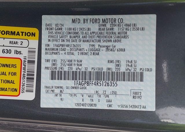 2024 FORD MUSTANG(VIN: 1FAGP8FF4R5126355
