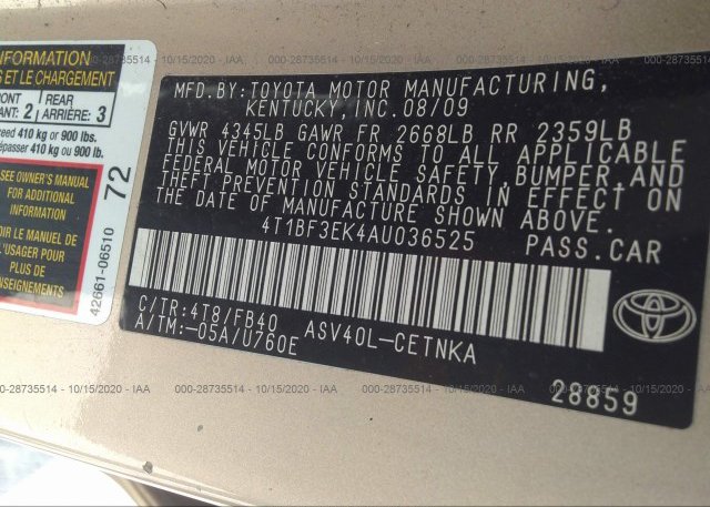 4T1BF3EK4AU036525 2010 TOYOTA CAMRY