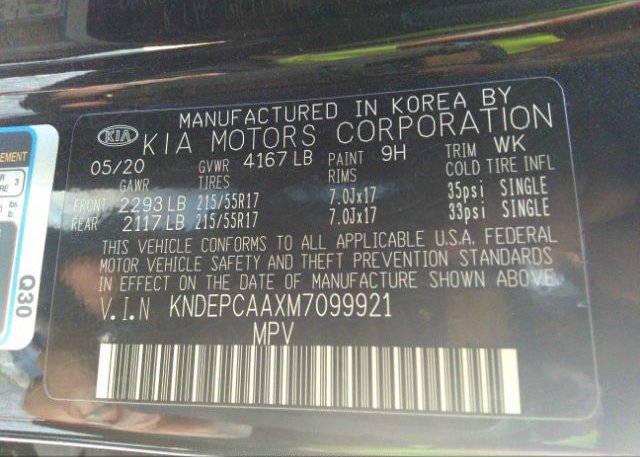 2021 KIA SELTOS(VIN: KNDEPCAAXM7099921