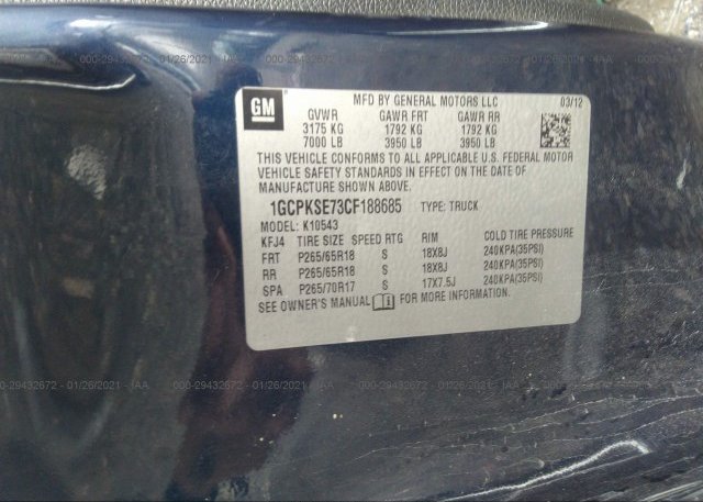 1GCPKSE73CF188685 2012 CHEVROLET SILVERADO 1500