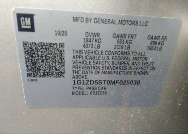 2021 CHEVROLET MALIBU(VIN: 1G1ZD5ST0MF025038