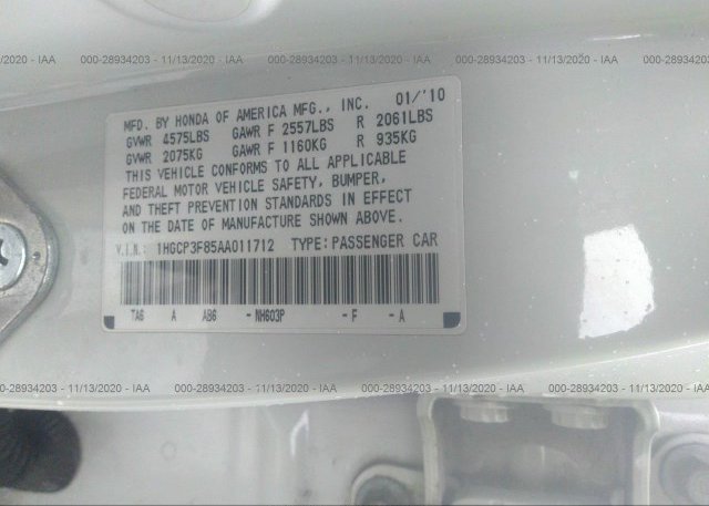 1HGCP3F85AA011712 2010 HONDA ACCORD SDN