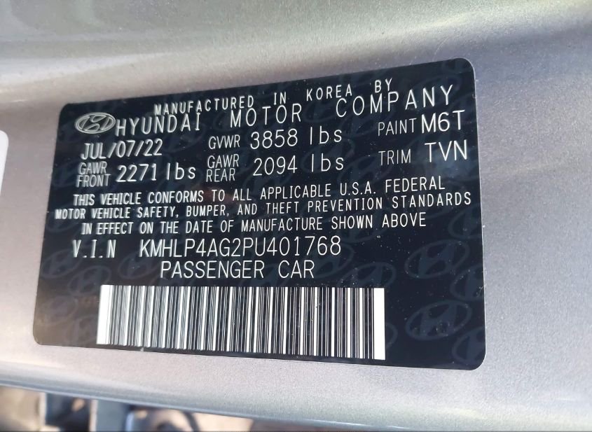 2023 HYUNDAI ELANTRA LIMITED(VIN: KMHLP4AG2PU401768