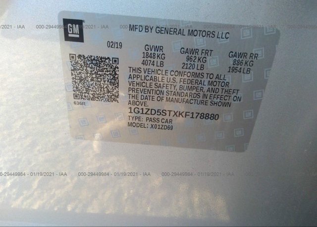 1G1ZD5STXKF178880 2019 CHEVROLET MALIBU