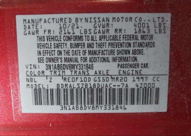 2021 NISSAN SENTRA(VIN: 3N1AB8DV8MY331846