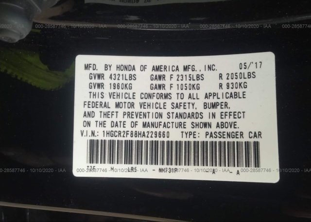 1HGCR2F88HA229660 2017 HONDA ACCORD SEDAN