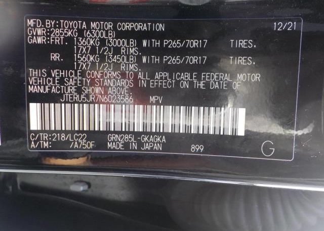 2022 TOYOTA 4RUNNER(VIN: JTERU5JR7N6023586