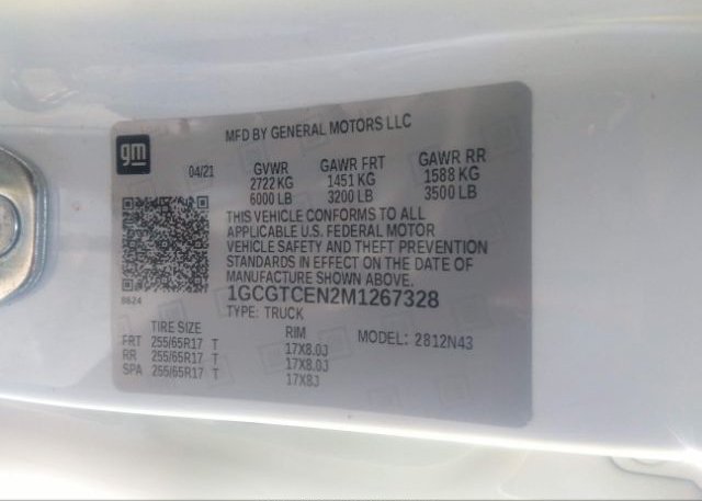 2021 CHEVROLET COLORADO(VIN: 1GCGTCEN2M1267328