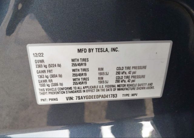 2023 TESLA MODEL Y(VIN: 7SAYGDEE0PA041783