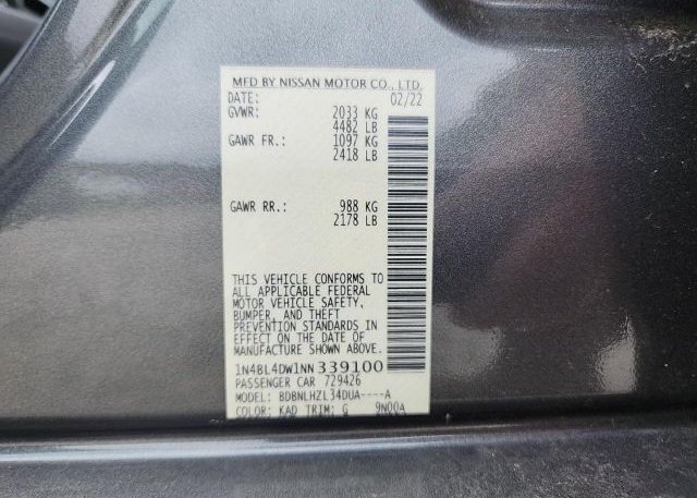 2022 NISSAN ALTIMA(VIN: 1N4BL4DW1NN339100