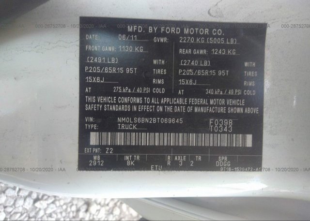NM0LS6BN2BT069645 2011 FORD TRANSIT CONNECT