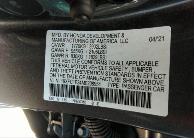 2021 HONDA CIVIC SEDAN(VIN: 19XFC1F34ME208954