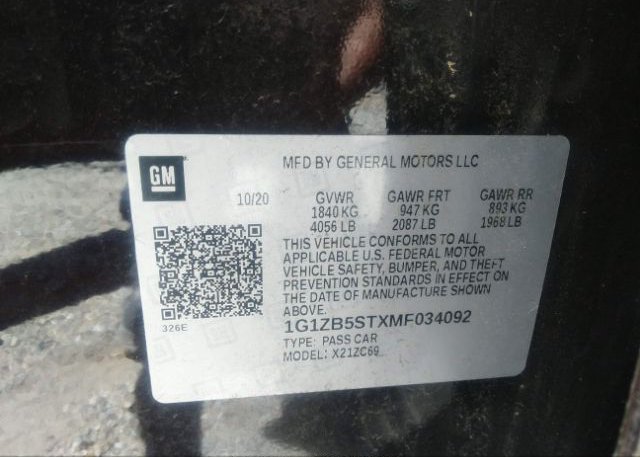 2021 CHEVROLET MALIBU(VIN: 1G1ZB5STXMF034092