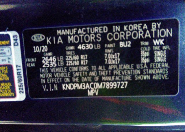 2021 KIA SPORTAGE(VIN: KNDPM3AC0M7899727