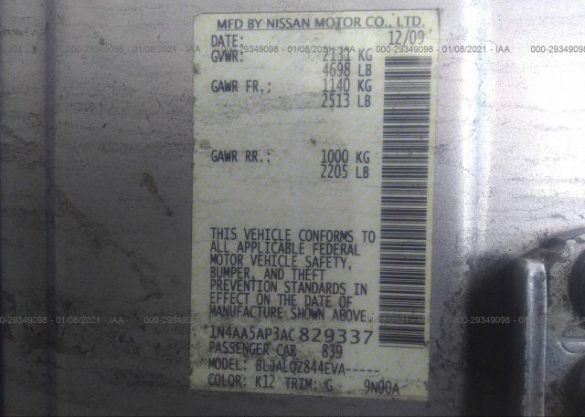 1N4AA5AP3AC829337 2010 NISSAN MAXIMA