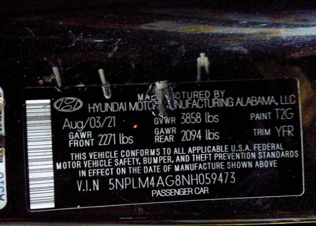 2022 HYUNDAI ELANTRA(VIN: 5NPLM4AG8NH059473